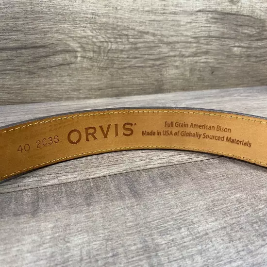 Orvis Belt Brown Bison Leather Brass Buckle Mens Size 40 Made In The USA