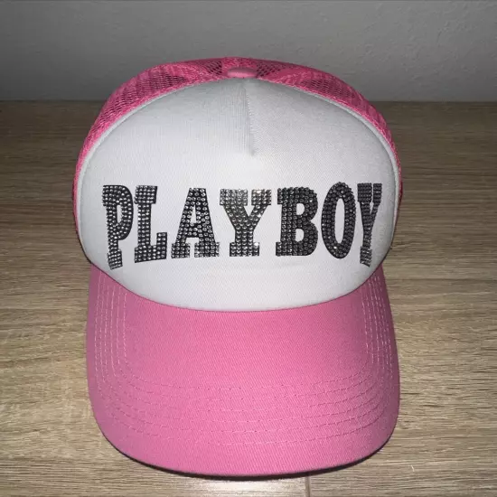 Playboy Trucker Hat Pink White 