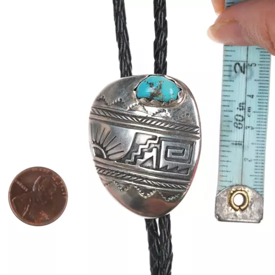 c1960 Vidal Aragon (1923-2015) Santo Domingo Silver and turquoise bolo tie