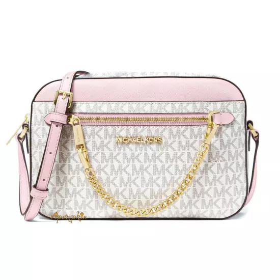 Michael Kors Jet Set Item Large Logo Chain Crossbody Bag Vanilla Powder Blush