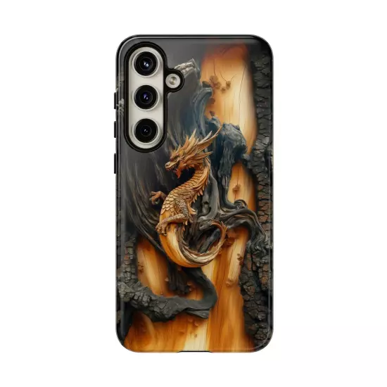 For iPhone, Samsung Galaxy, Pixel - Phone Case Cover - Carved Wood Dragon Print