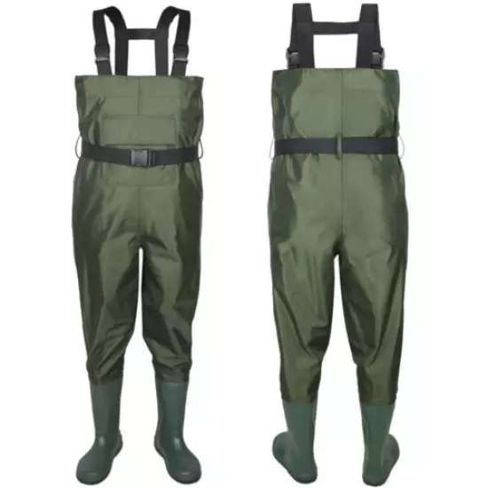 Nylon PVC Fishing Chest Waders Breathable Waterproof w/ Wading Boots Army Green