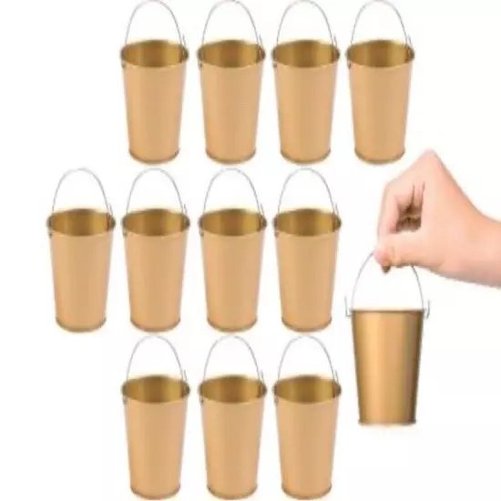 Gold Mini Favor Pails w Handles Set of 12 3” Wedding Party Supplies