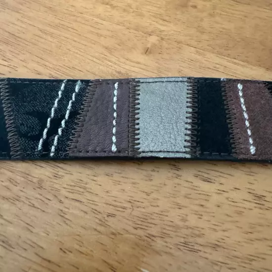 Fossil Patchwork Leather Statement Belt Black Brown Gray Size Medium Boho Silver