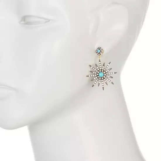 Adornia 14k Yellow Gold Plated Turquoise & Swarovski Crystal Starburst Earrings