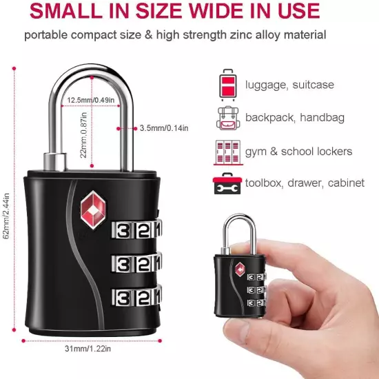 Luggage Locks TSA Approved, Small Padlock for Travel, Suitcase, Backpack, Laptop