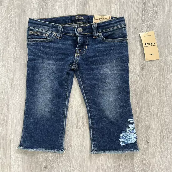 Ralph Lauren Girls Jeans size 4T Blue Floral Embroidery New