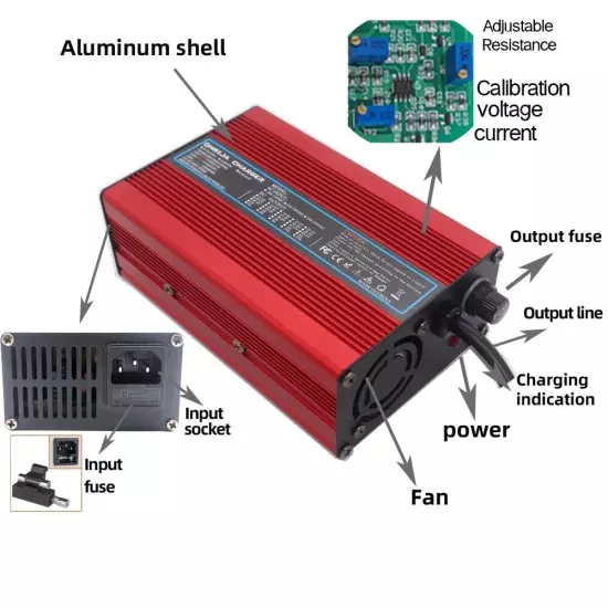 48 Volt 5 Amp Golf Cart Battery Charger LED with Round 3 Pin Plug for Club Car