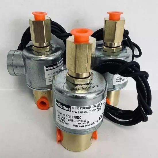 3ea Parker C5H360C Skinner 3 Way Solenoid Valve w/ Coil 100psi 110v 8 Watts