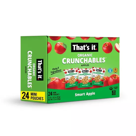 100% Organic Apple Fruit Crunchables - 24 Packs of Healthy Plant-Based Snacks