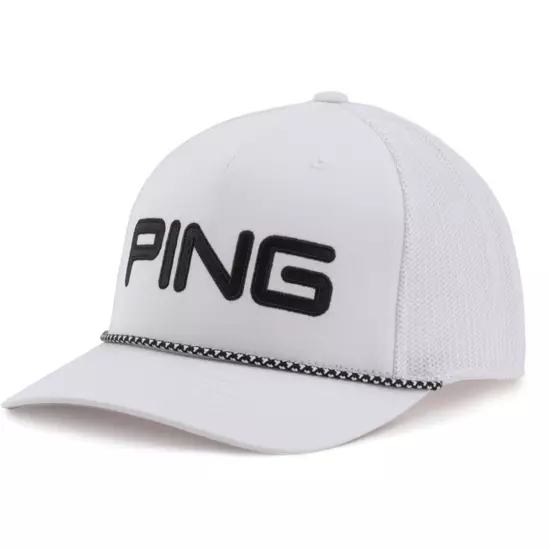 PING Rope Mesh Golf Hat White and Gray Flexfit Tech Moisture Wicking Sensor Cool