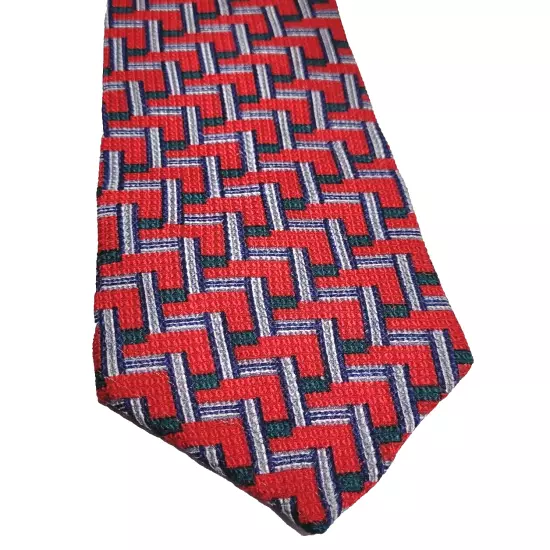 Spauldings Chicago Red Green Blue Stair Pattern Professional SILK 1980s Necktie