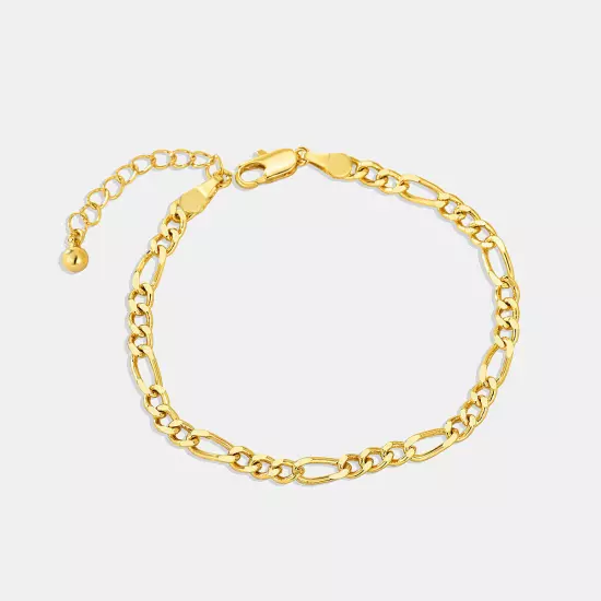 Fashion 18K Yellow Gold Plated Figaro Chain Bracelet for Men Women 8mm 8'