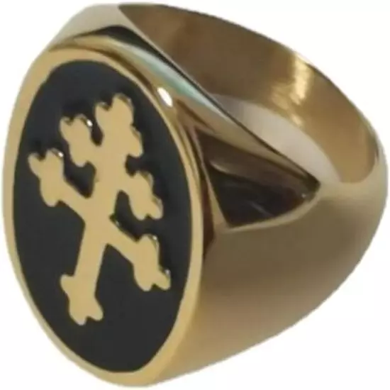 Stainless Steel Men's Cross of Lorraine Ring Knights Templar Crusader Jewelry