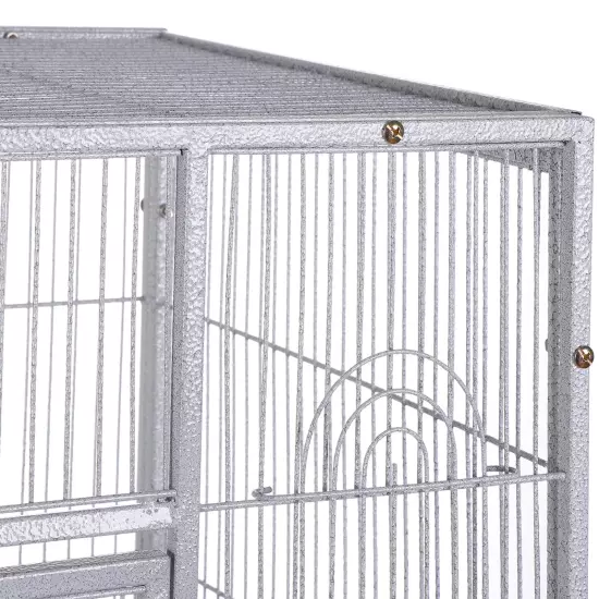 53" Large Wrought Iron Rolling Bird Cage W/Perches for Cockatiels Parrot Parakee