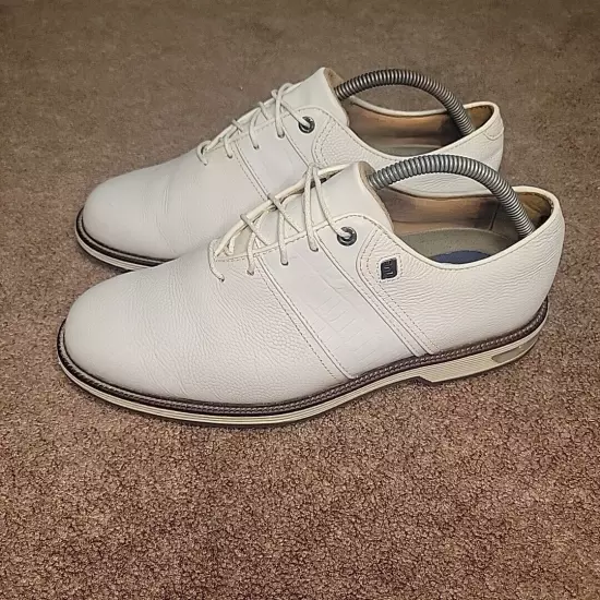 FootJoy Dryjoys Premiere Men's White Leather Golf Shoes, Size 8.5 Wide (53908)