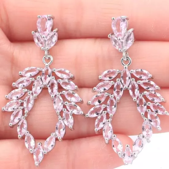 New Designed Pink Kunzite Bride Wedding Daily Wear Silver Earrings 