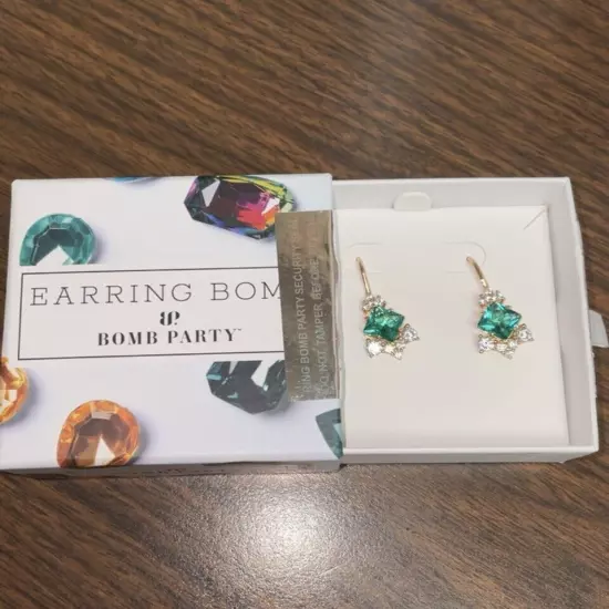 EARRING BOMB by Bomb Party RBP2996 Lab Created Emerald On Gold Plating