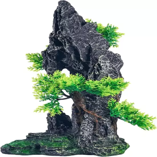 Mountain View Aquarium Ornament with Tree House Cave Bridge Resin