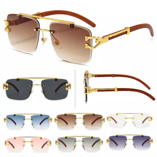 Oversized Pilot Sunglasses Mens Women Luxury Gold Rimless Hip Hop Shades Glasses