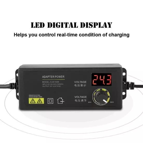 LED Display 3A/9-24V Output Adjustable Power Adapter with Multi level Protection