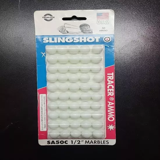 TRUMARK SA50C Slingshot 50 White Marbles Rounds 1/2" Tracers Ammo - 50 Rounds