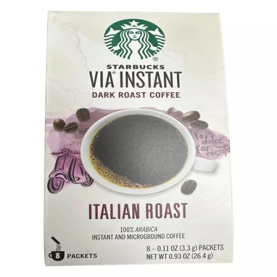 STARBUCKS Via Instant Dark Roast Coffee Italian Roast 12 8 Pks ( 96 Total ) 7/25