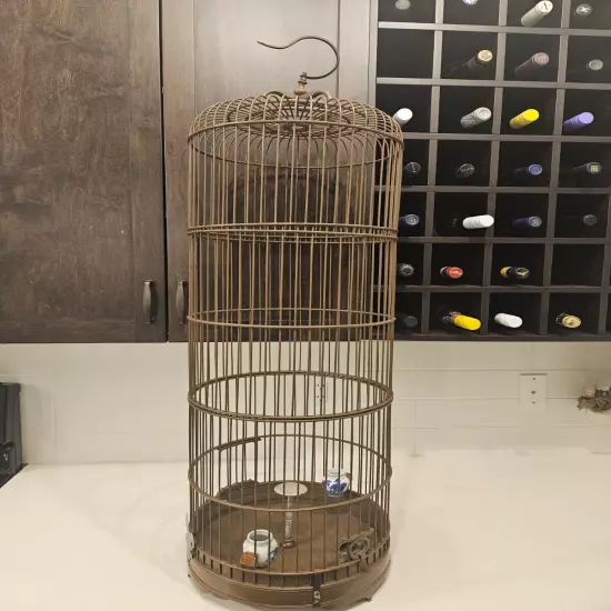 Expanding Vintage Birdcage Round Teak Wooden Bird Cage Three Tiers