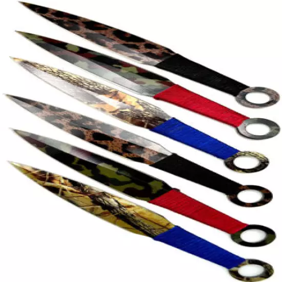 6" NEW! AEROBLADES Camouflage 6 Pc THROWING KNIVES Throw Knife Set Hunting Camo