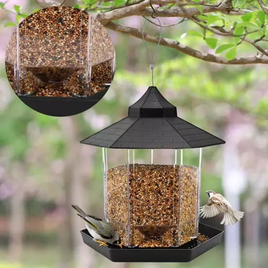 Hanging Wild Bird Feeder Waterproof Gazebo Outdoor Container With Hang Rope Feed