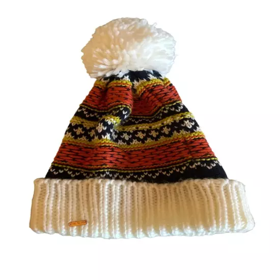 Free People Colorful Knit Pom-Pom Winter Beanie Hat By Desigual