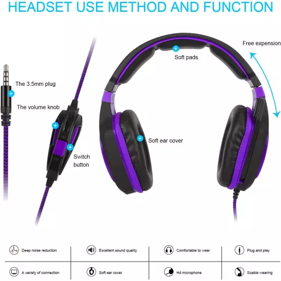 Computer over Ear Headphones Wired with Mic Stereo Gaming Headset Noise Isolatin