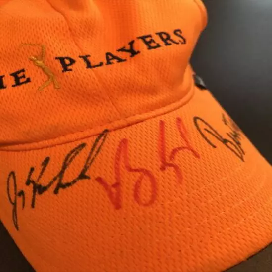 The Players Club TPC Sawgrass Baseball Hat Golf Cap Orange Autographed 3 Sigs