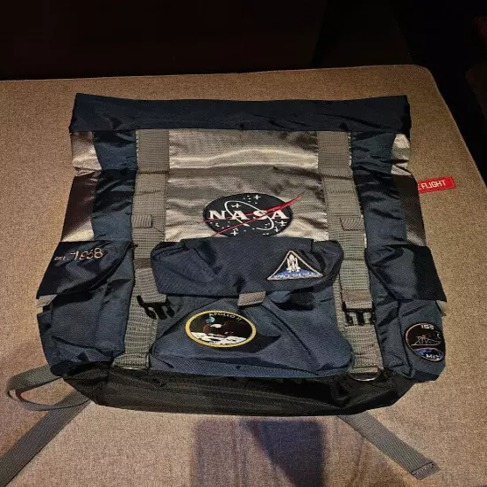 NASA Bioworld Backpack w/ Logo Roll Top Built Up Space Laptop Bag Apollo 11