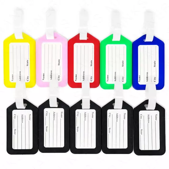 10-Pack Luggage Tags Travel Suitcase Bag Tag Name Address ID Plastic Labels