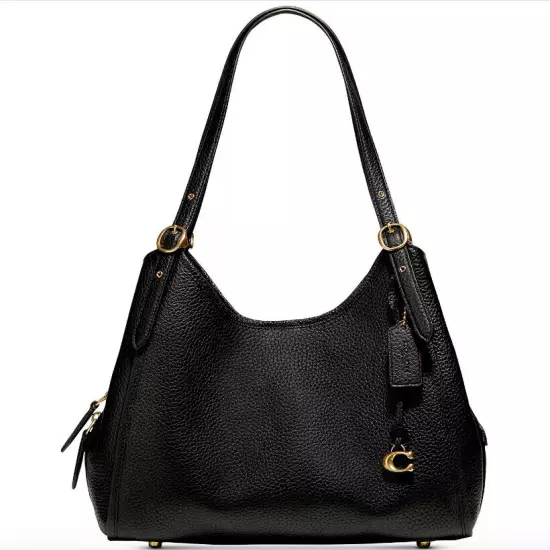 Coach Black Pebble Leather BRASS Hardware 3-Compartment LORI Shoulder Bag $450