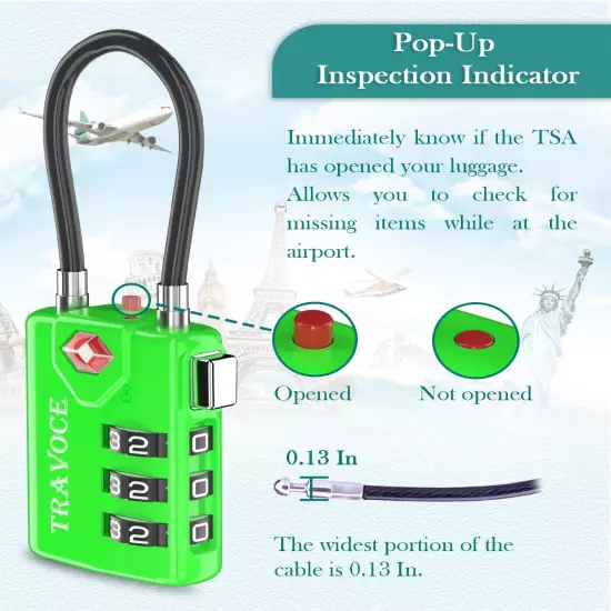 Search Alert TSA Approved Travel Combination Luggage Cable Locks for Suitcase, G