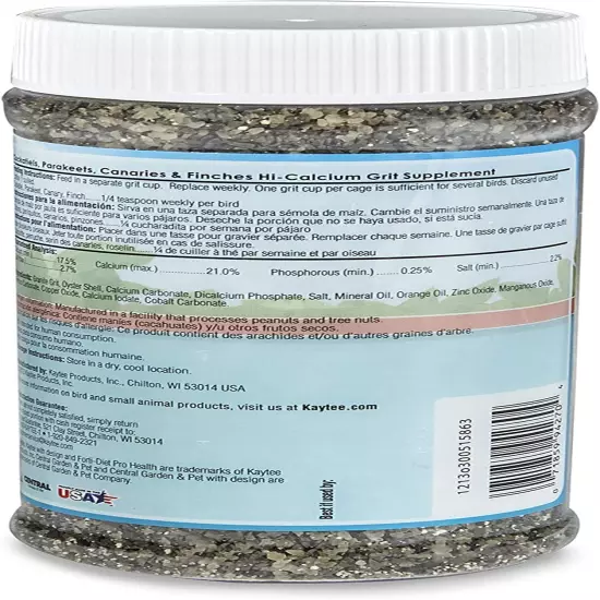 Kaytee Hi-Calcium Grit for Small Birds - Jar 21 Oz