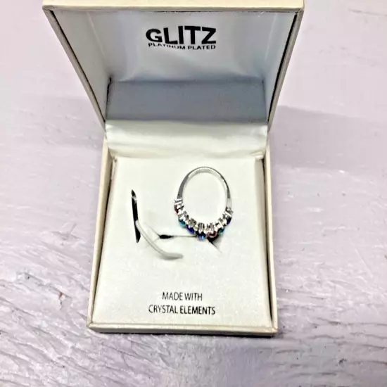 New In Box Glitz Platinum Plated Made with Crystal Elements size 7.5