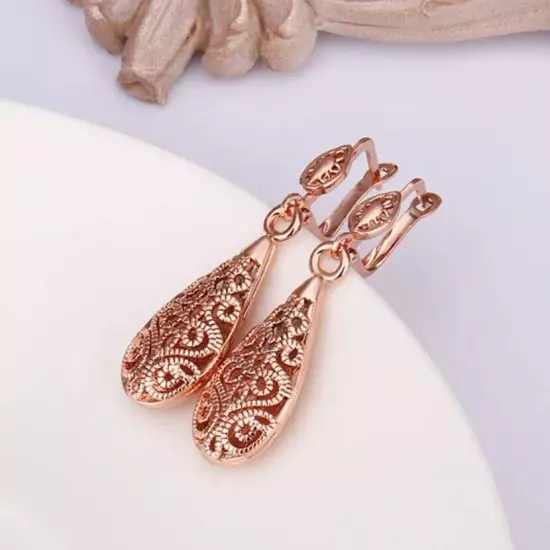 Rose GOLD Filled Elegant 18k Filigree Dangle Drop Earrings