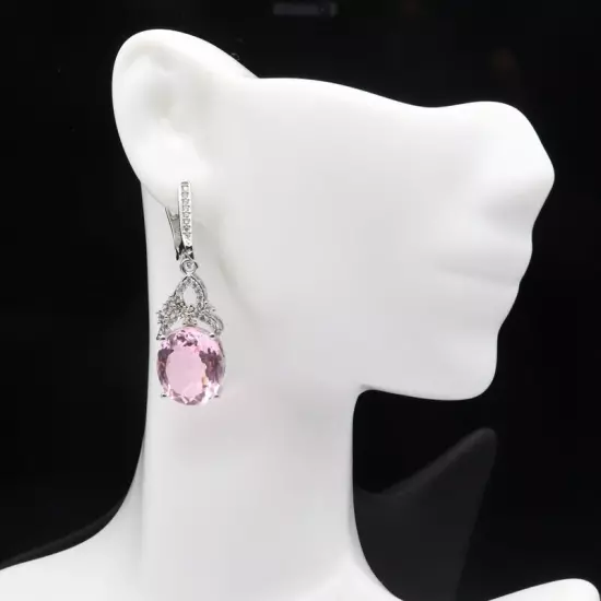 Bohemia Design Pink Kunzite White CZ Bride Wedding Daily Wear Silver Earrings 