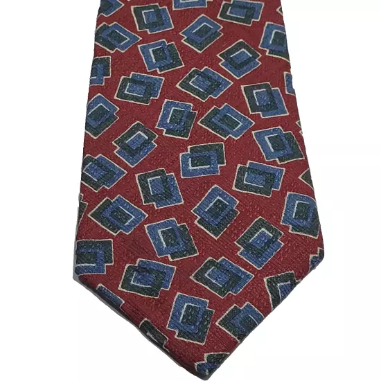 Frank Stella ltd New York Classic Silk Necktie USA Made Geometric Squares Maroon