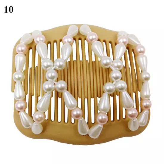 Womens Magic Slide Hair Elastic Double Beads Easy Stretchy Hair Comb Clips Pins│