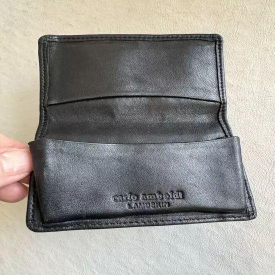 Carlo Amboldi Black Lambskin Bifold Credit Card ID Holder