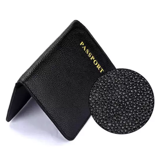 Litchi Texture Multifunctional Genuine Leather Passport Package for travel(Black