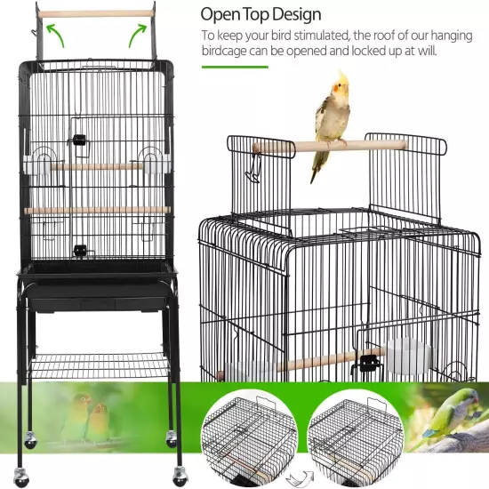 Open Top Rolling Parrot Bird Cage for Cockatiel Sun Parakeet Green Cheek Conure 