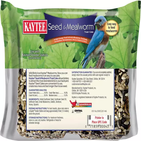 Wild Bird Seed & Mealworm Seed Treat Cake, 6 Ounces