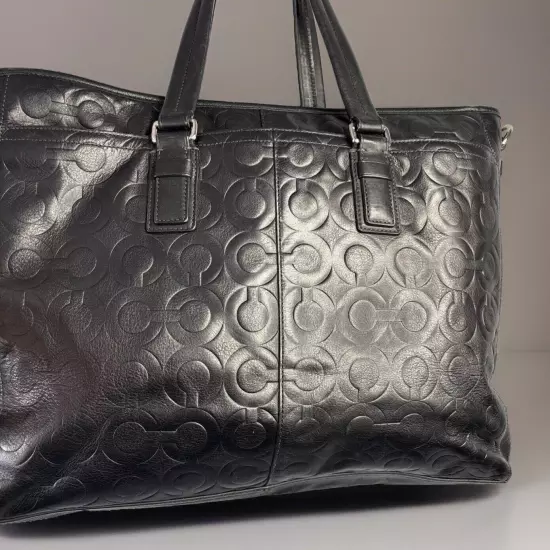 COACH Embossed Op Art Leather Business Tote Calf Leather 70253 Black