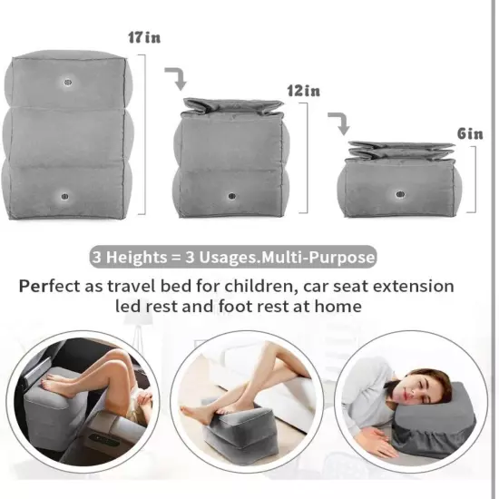 2 Pack Inflatable Travel Foot Rest Pillow Portable Adjustable 3-Layer Height