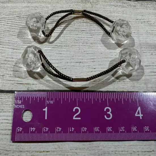 Vintage Lot of 2 Hair Elastics Knockers Ponytail Holder Clear Faceted TbB9